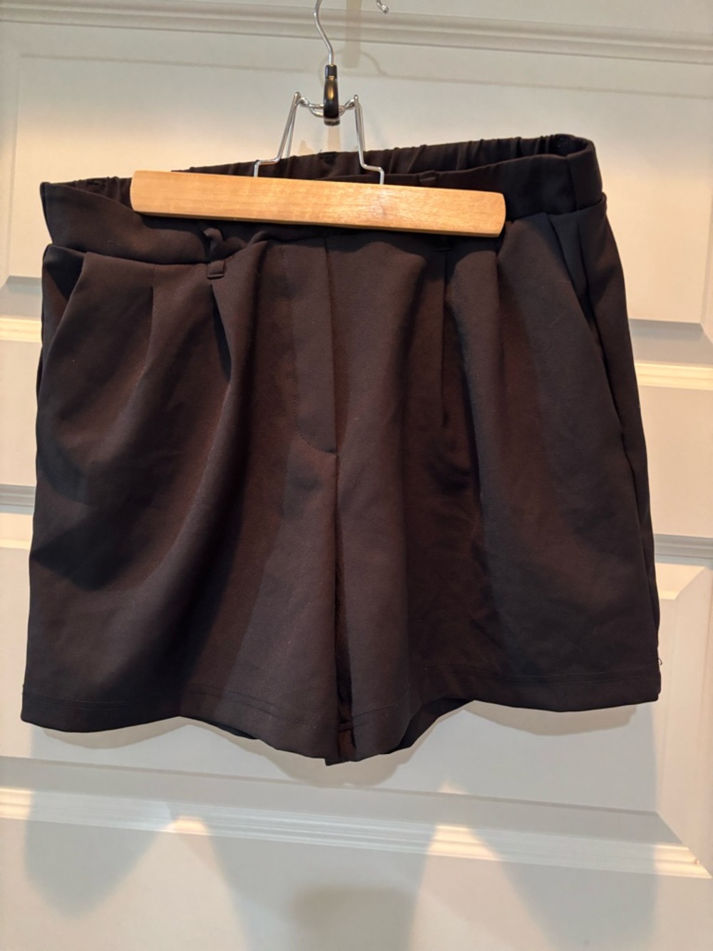 High-Waist Black Pleated Women's Shorts